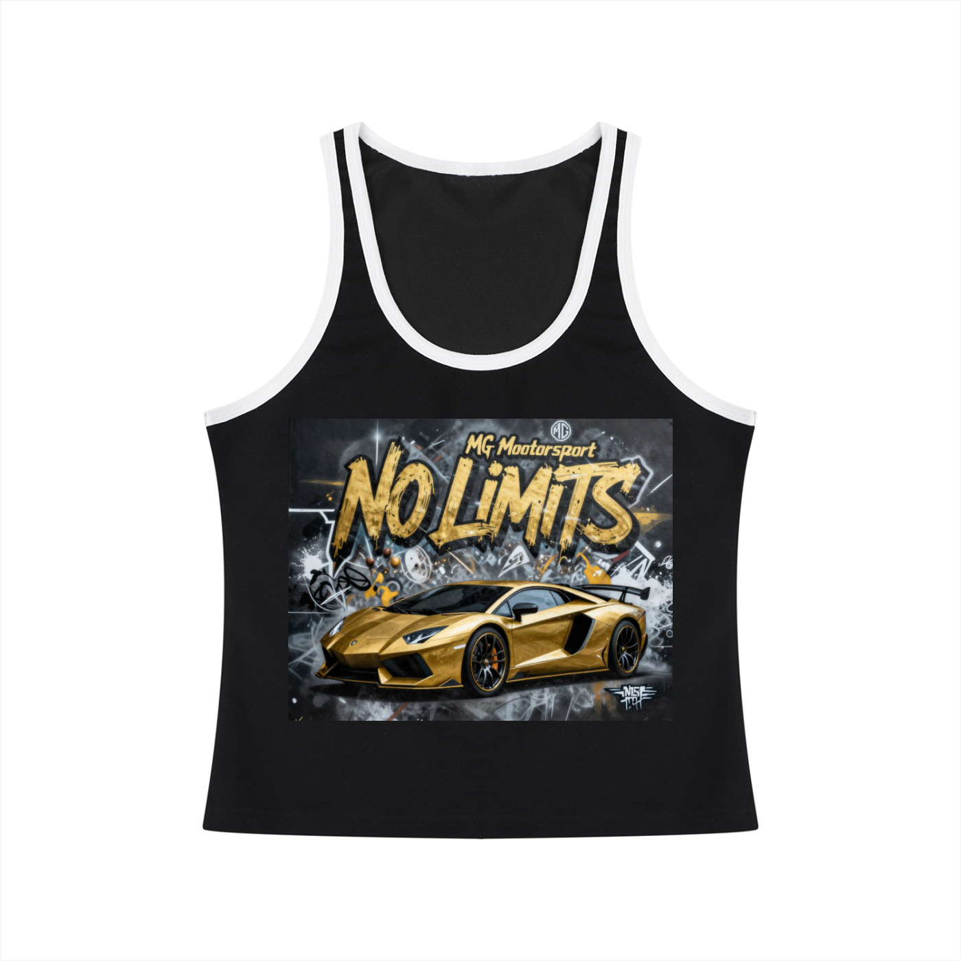 MG Motorsport No Limits Women's Cropped Tank Top – Black & Gold